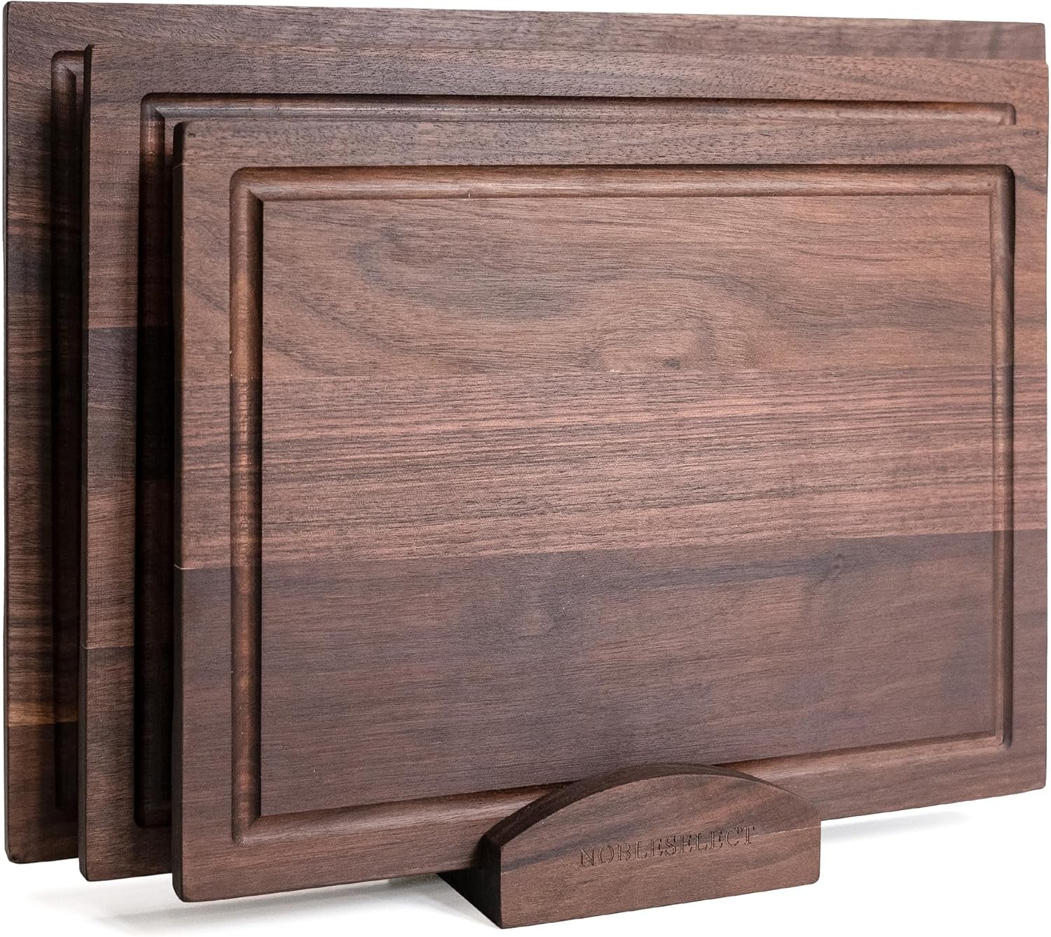 Acacia Wood Cutting Board Set of 3 | Non-Toxic Cutting Boards with Wooden Holder, Non-Slip Silicone Pads, Deep Juice Grooves & Handles | Ideal for Meat, Veggies & Charcuterie – Elegant Kitchen Gift